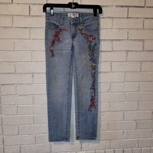 Annie O Embroidered Floral Denim Skinny Jeans - Girls Size 8
